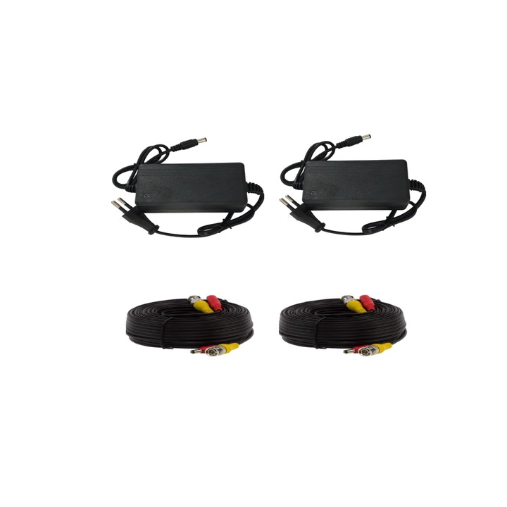 Accesorii montaj pentru 2 camere, cablu cu mufa pentru semnal video si alimentare 20 metri, doua surse 12V 2A Ovio Connect