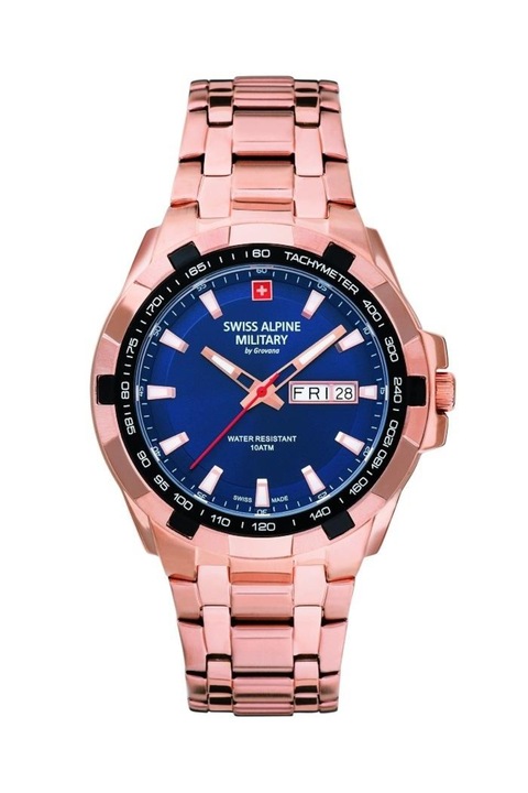 Ceas barbatesc, Swiss Alpine Military, Otel inoxidabil, Albastru/Auriu