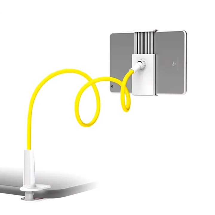 Suport flexibil pentru telefon, model 360 grade, alb cu galben, EFAYN