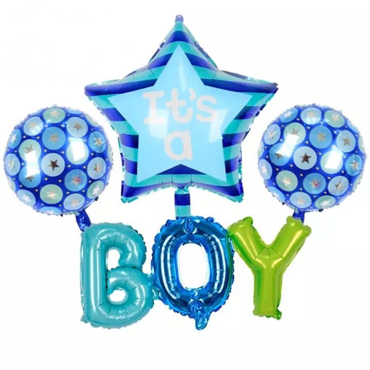 Комплект от 4 балона с надпис It`s A Boy, многоцветни