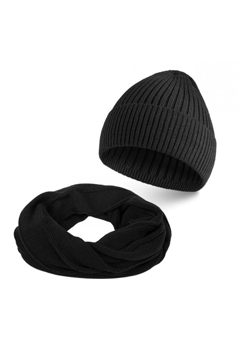 Téli sapka és sál szett, Paolo Peruzzi, Gyapjú/Akril, 55-57cm, Fekete