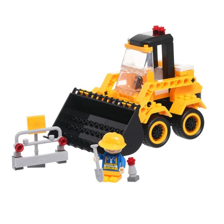 Set de constructie excavator, Banbao, Plastic, Fadroma, 103 piese, Galben/Negru