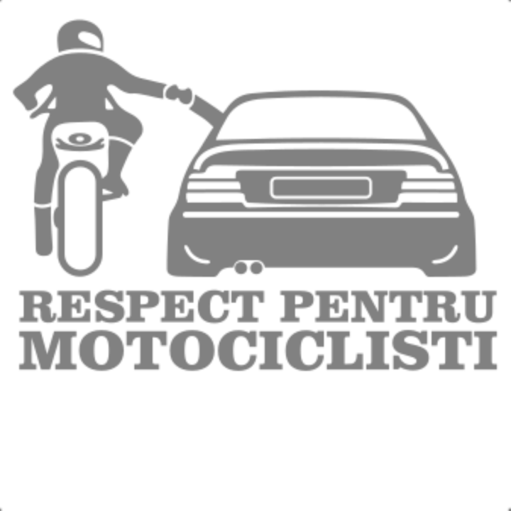 Sticker decorativ perete, auto si geam, Respect pentru motociclisti, bmw, Gri, 19 cm
