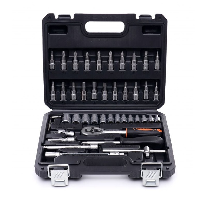 Trusa scule, duble, surubelnite, chei, adaptori, extensii, 46 bucati, KRF10469
