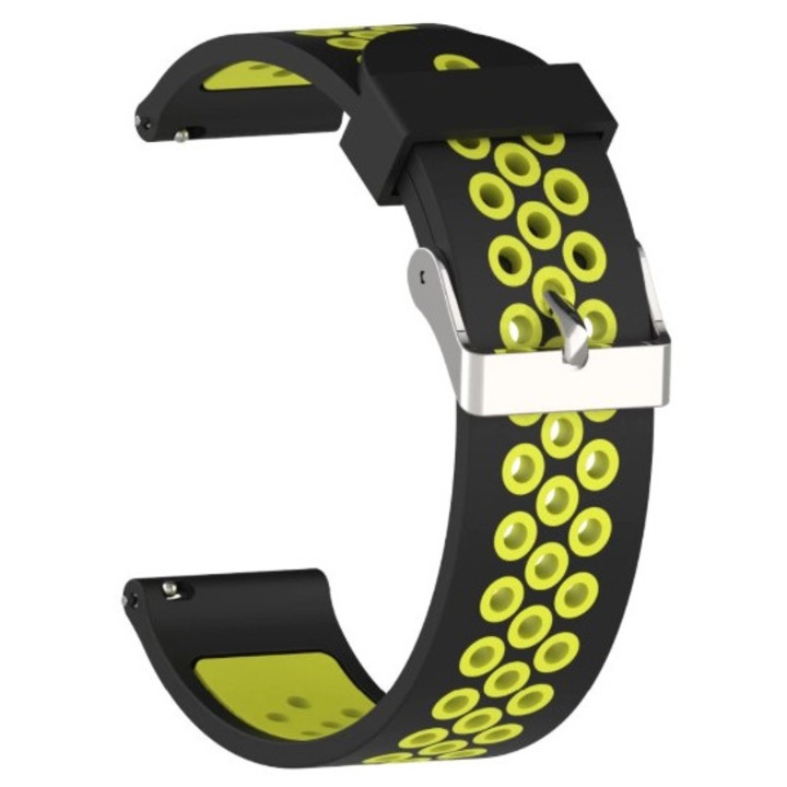 Каишка. За Amazfit BIP / GTS / GTS, Huawei Watch GT 2 42 мм / GT 3 42 мм / Samsung Galaxy Watch 4 40/42/44/46 / Galaxy Watch 5 40/44/45 Pro, Силикон, Черен/Жълт