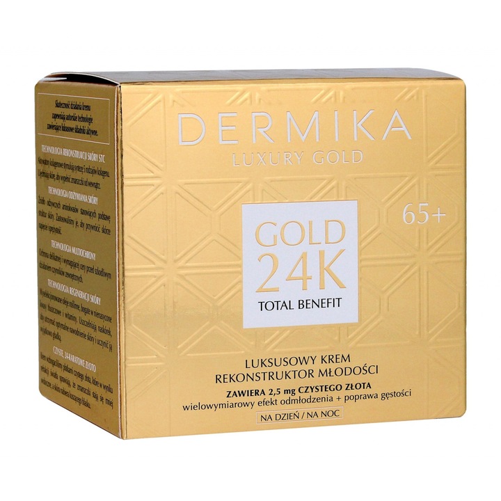 Крем за лице Luxury Gold 24K, Dermika, 65+, За ден/нощ, 50 ml