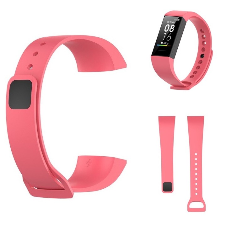 Каишка за фитнес гривна, За Xiaomi Band 4C, Гъвкава, Регулируема, Силикон, Розов