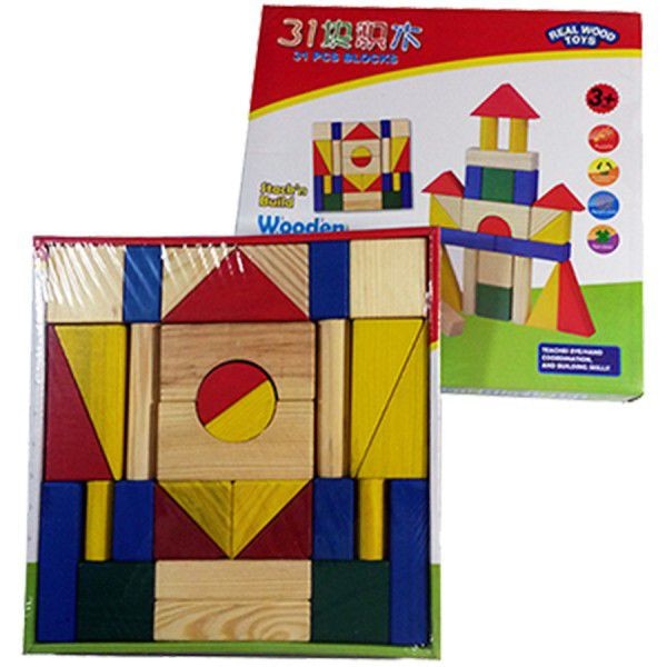 Cuburi din lemn set constructie 31 de piese Bebeu