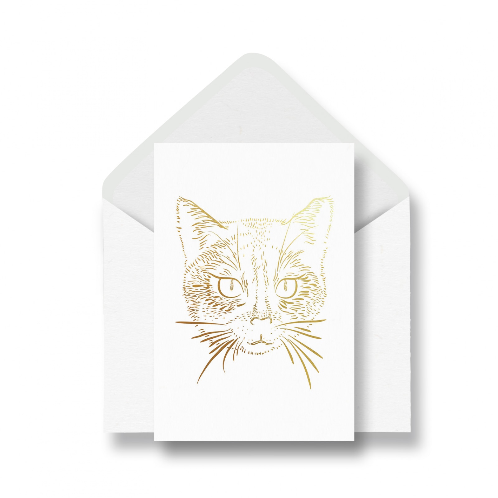 Felicitare cu plic, Pisica, colaj metalic auriu