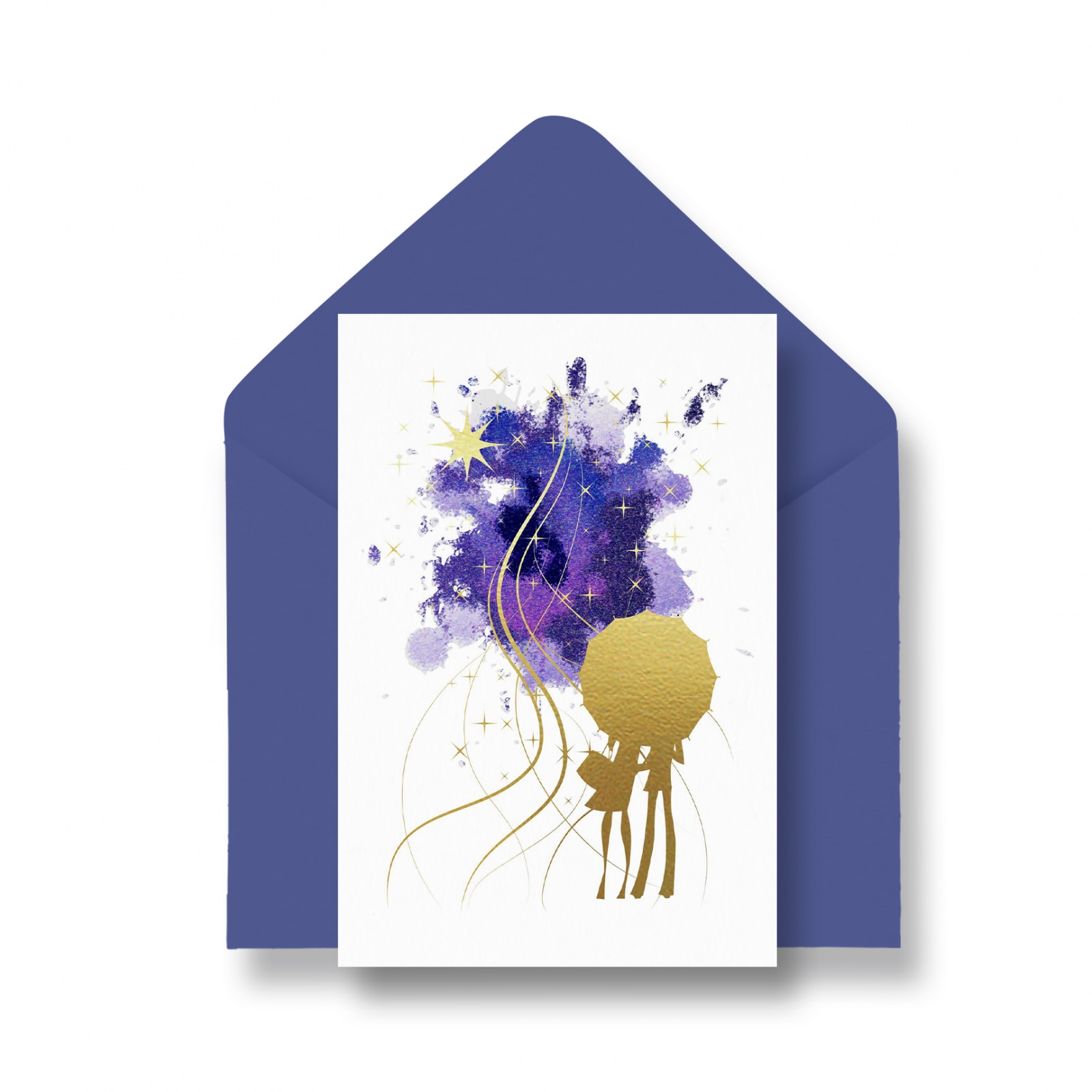 Felicitare cu plic, Ploaie de stele, colaj auriu manual