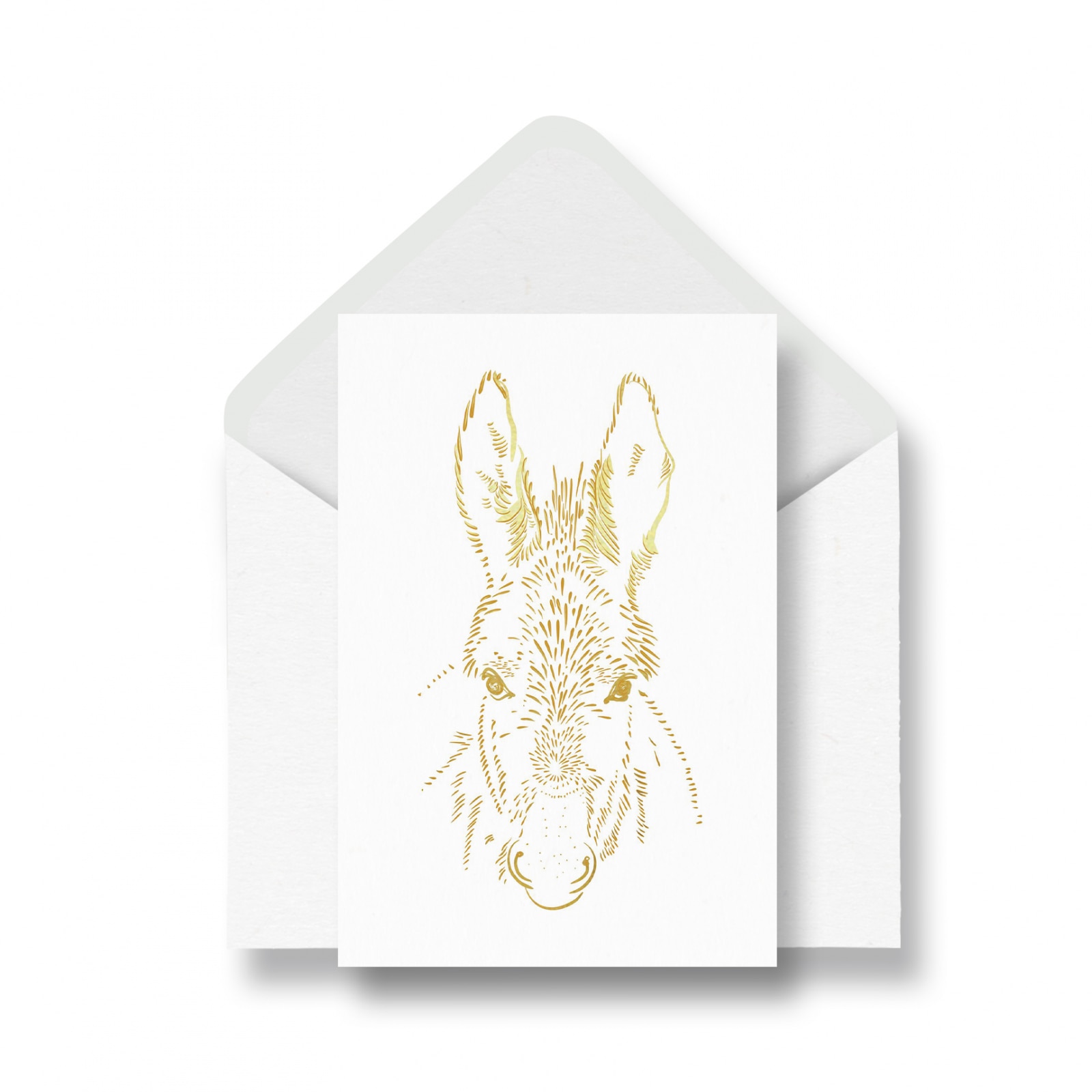 Felicitare cu plic, Magar, animal domestic, colaj metaic auriu