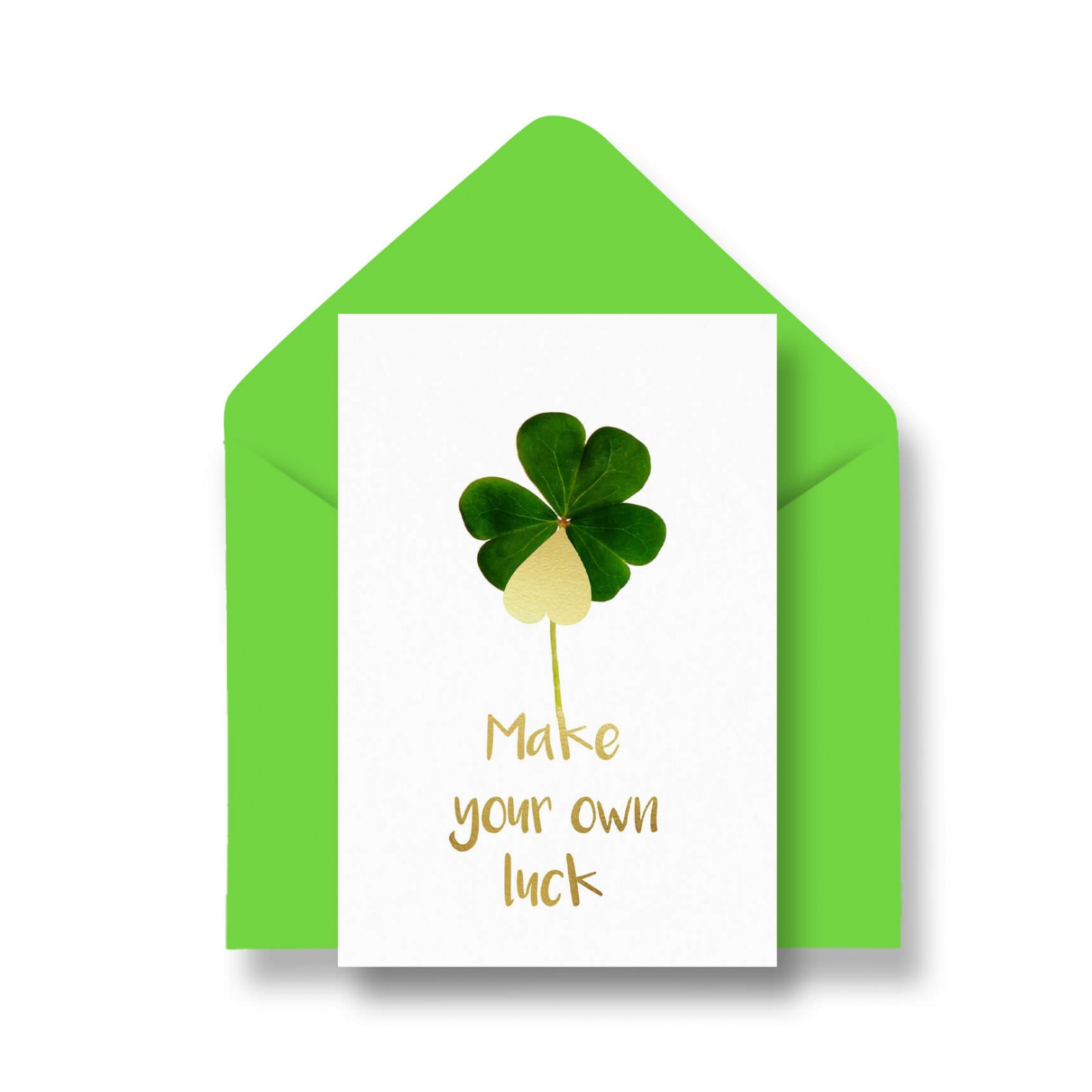 Felicitare cu plic, Trifoi cu noroc, colaj metalic auriu