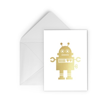 Felicitare cu plic, Robot indragostit, colaj auriu Felicitare cu plic, Robot indragostit, colaj auriu