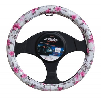 Husa volan universala, marca Simoni Racing, model Flowers white, cod CVT/36w Husa volan universala, marca Simoni Racing, model Flowers white, cod CVT/36w