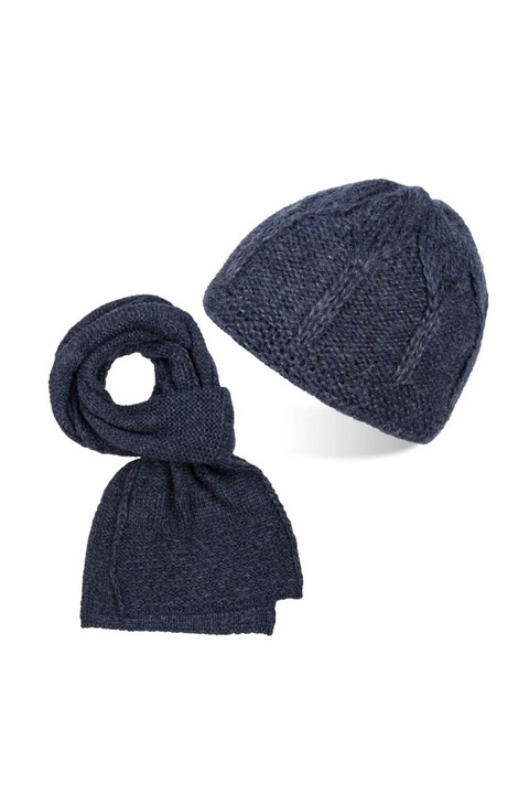 Téli sapka és sál szett nőknek, Paolo Peruzzi, poliészter/gyapjú/akril, 55-57cm, sötétkék