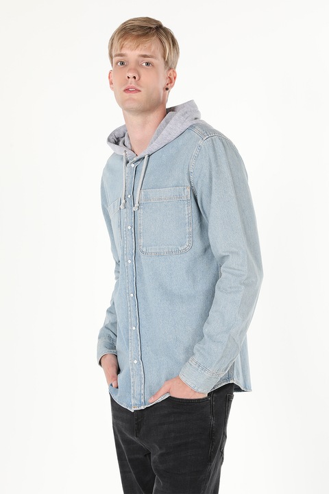 COLIN'S, Jacheta supradimensionata de denim cu gluga, Albastru deschis