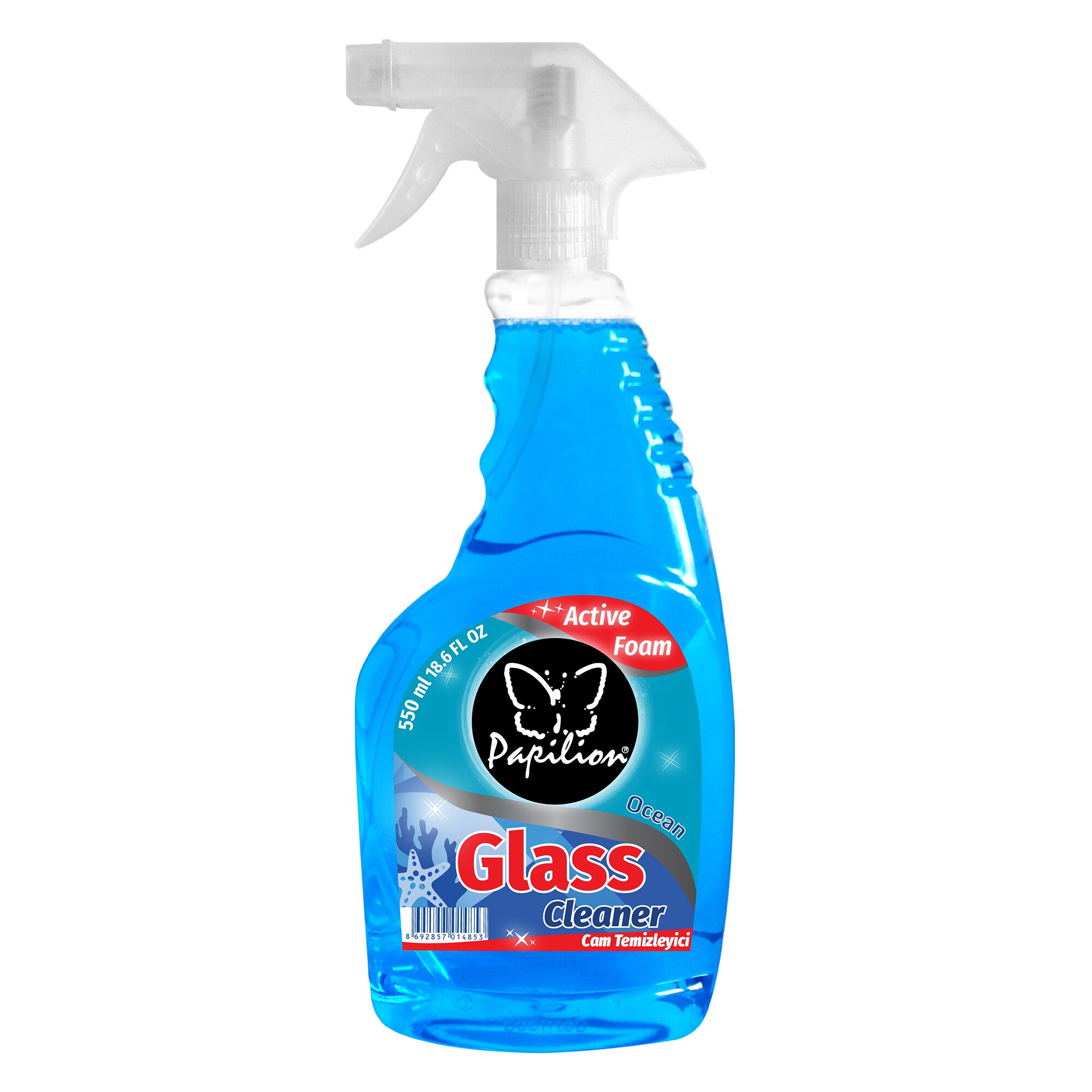 Solutie curatare geamuri Papilion Ocean cu Spuma Activa, 500 ml + 50 ml gratuit