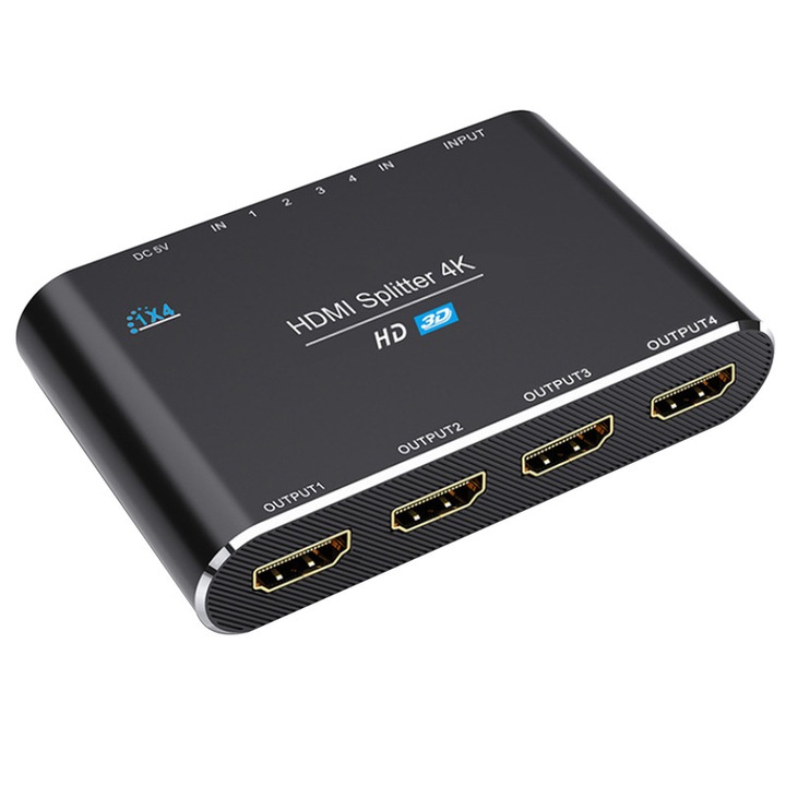 Splitter HDMI, CeruleTree, 4K, 5 porturi, Aluminiu, Negru