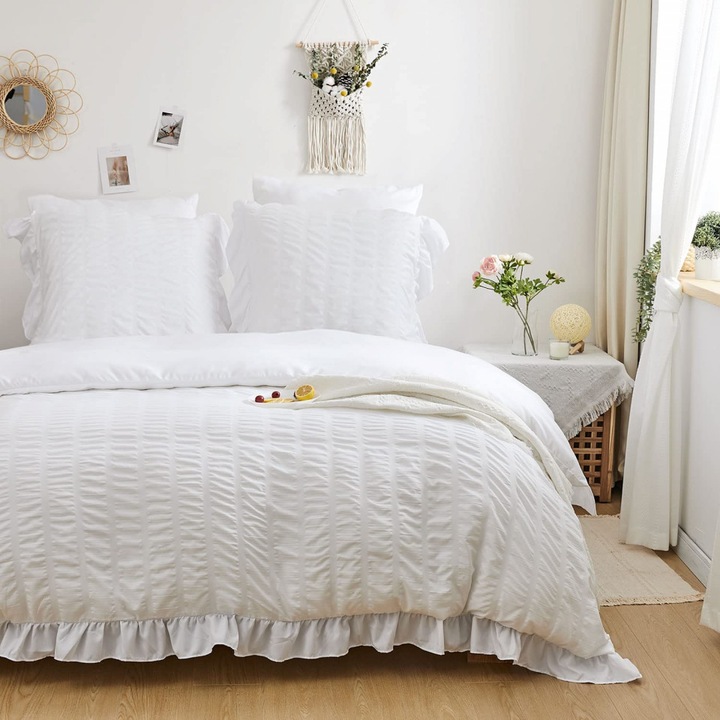 Меко спално бельо, 2 части, текстил, бяло, 155 х 220 см