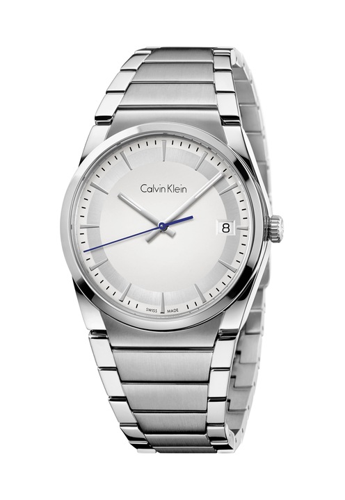Calvin Klein, Унисекс часовник с метална верижка, Сребрист