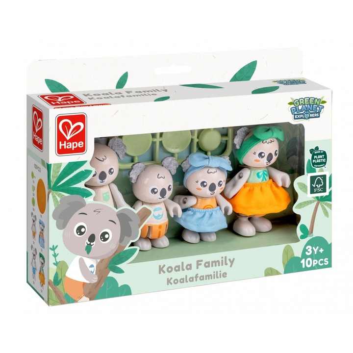 Set figurine din lemn, Hape, Familia Koala, 10 piese