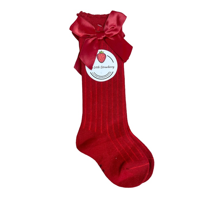 Дълги чорапи с панделка за момиче, червени, 25-31 EU