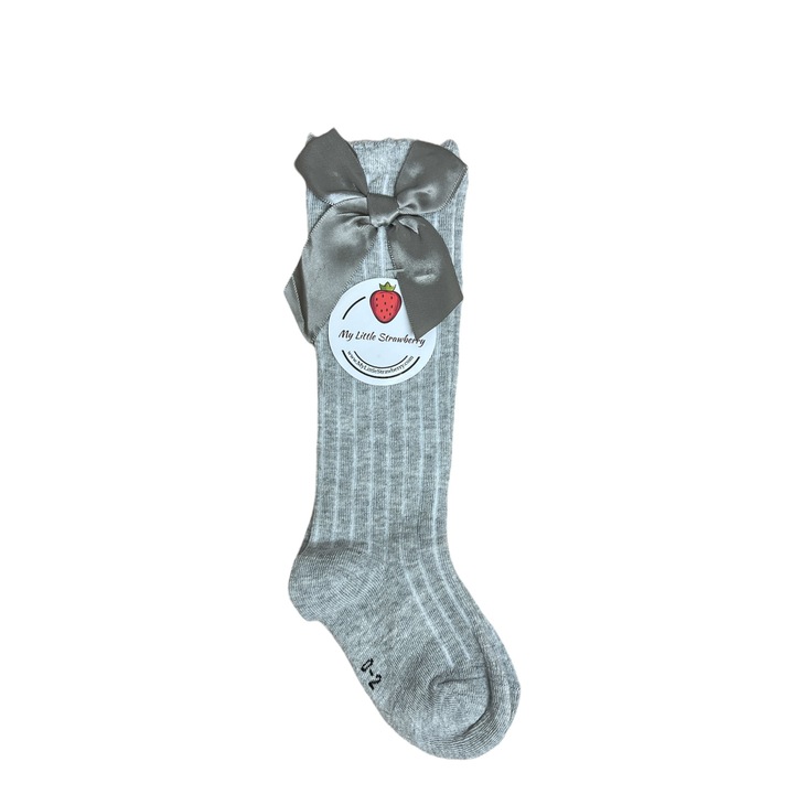 Дълги чорапи с панделка за момиче, сиви, 22-24 EU