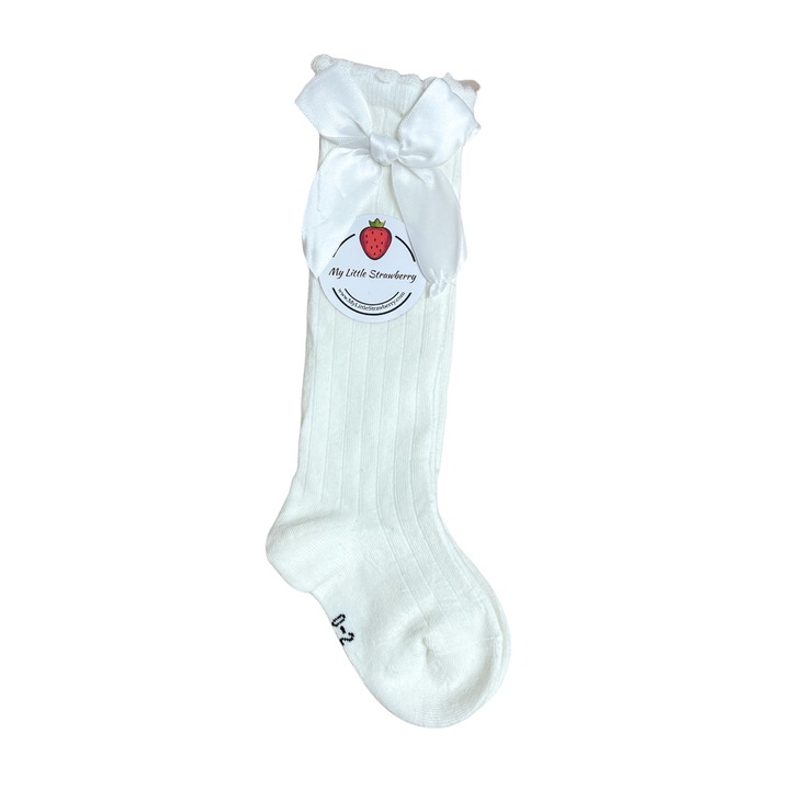 Дълги чорапи с панделка за момиче, бели, 25-31 EU