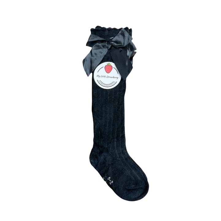 Дълги чорапи с панделка, черни, 15-18 EU
