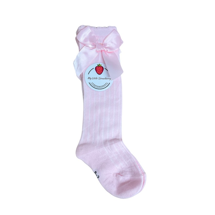 Дълги чорапи с панделка за момиче, розови, 15-18 EU