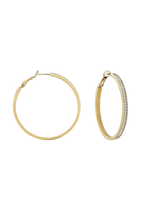 Guess, Cercei rotunzi din otel inoxidabil decorati cu zirconia, Auriu, Argintiu