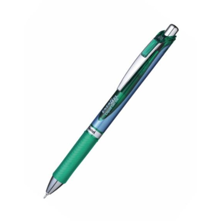 Прибираща се гел химикалка, Pentel, 0,5 мм, зелена