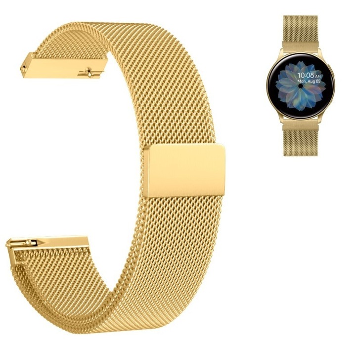 Каишка за смарт часовникSamsung Galaxy Watch 4/5/6 40/42/44/45/46 mm / Active, Huawei Watch GT 2 42 mm / GT 3 42 mm / Amazfit GTS / GTS 2 / GTS 3 / GTS 4 / MINI, Неръждаема стомана, 20 мм, златист