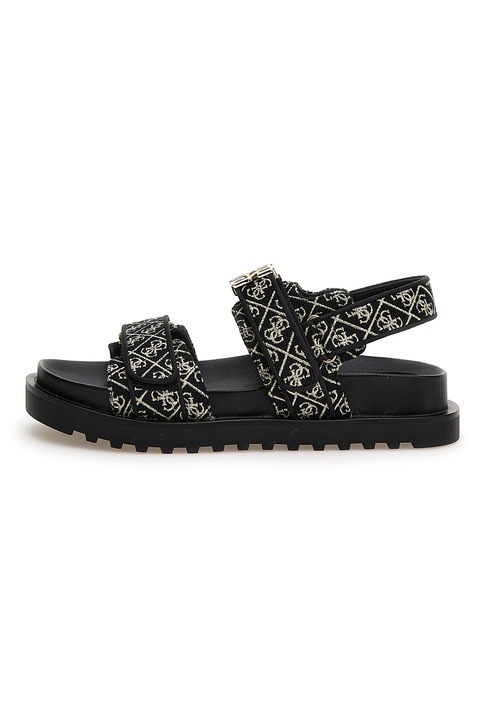 Guess, Sandale cu velcro si logo metalic, Auriu/Negru