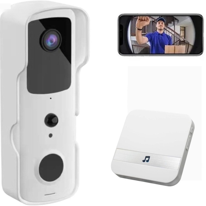 Videointerfon WiFi Smart, Full HD, IR, Comunicare Bidirectionala, Senzor de Miscare si Night Vision Alb