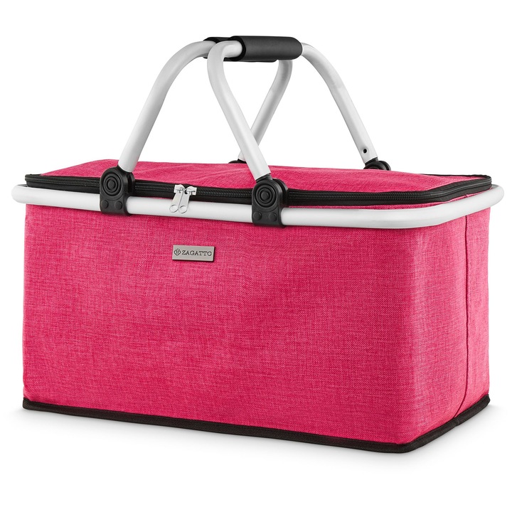 Cos de picnic pliabil - pentru picnicuri, pentru cumparaturi, pentru portbagaj, roz, Zagatto, ZG746