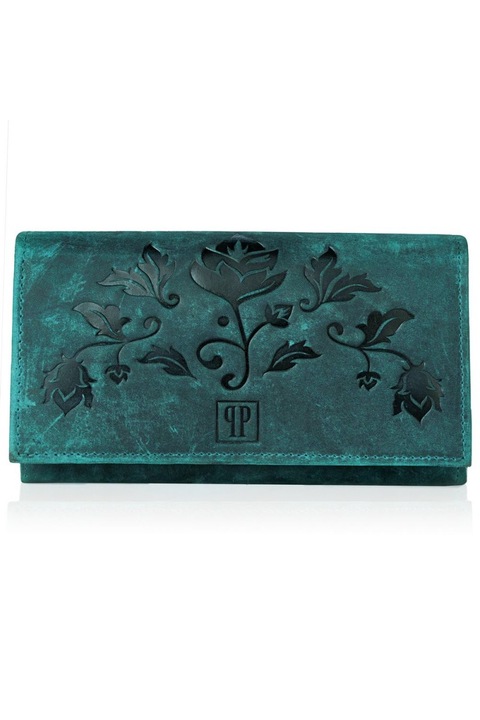 Дамски портфейл Paolo Peruzzi, Естествена кожа, Зелен, 16x10x3 см
