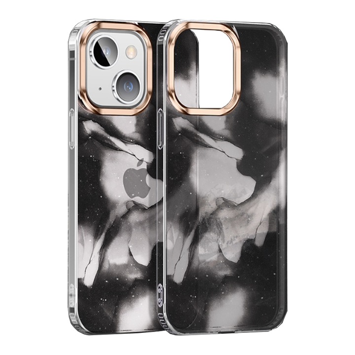 Védőtok Kompatibilis: Apple IPhone 13 Pro, Soft TPU és Hard PC, Watercolor Glitter Gradient Design, Fashion Style, Slim Fit, Ultra Protection, Black
