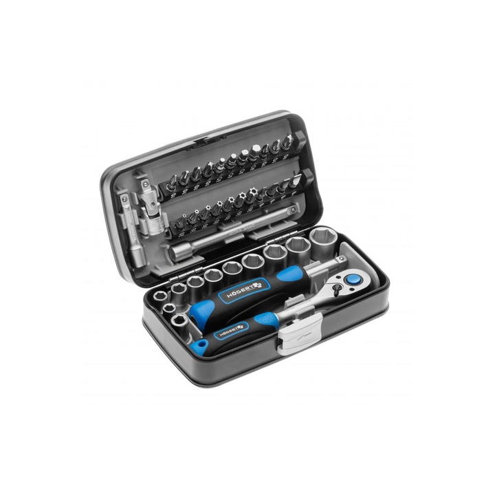 Set 38 accesorii, Hogert Technik, Aliaj, Alb/Albastru