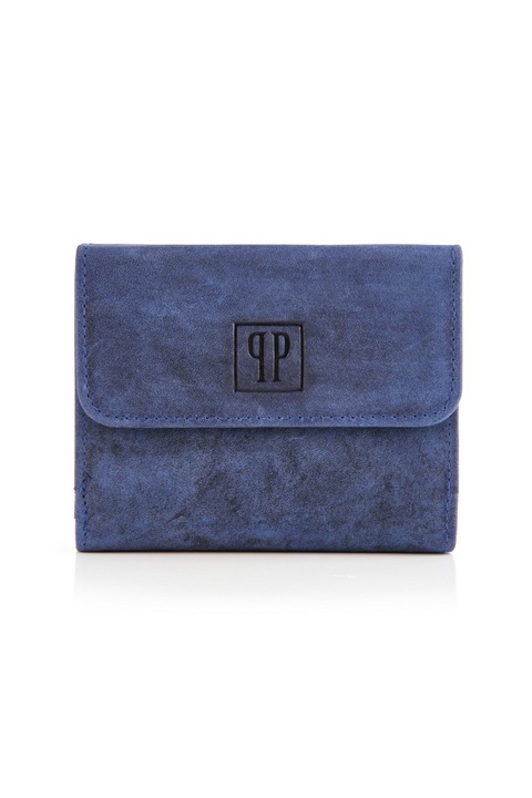 Portofel dama, Paolo Peruzzi, Piele naturala, 9x11x2 cm, Albastru aquamarin