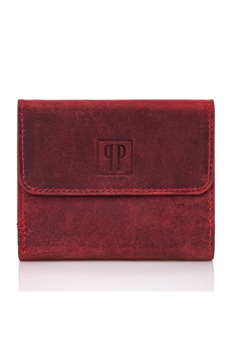 Portofel dama, Paolo Peruzzi, Piele naturala, 9x11x2 cm, Rosu
