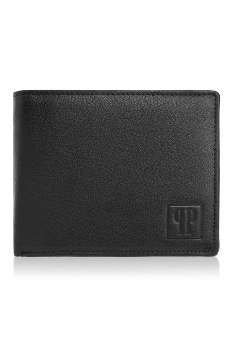 Portofel barbati, Paolo Peruzzi, Piele naturala, 12x9.5x2 cm, Negru