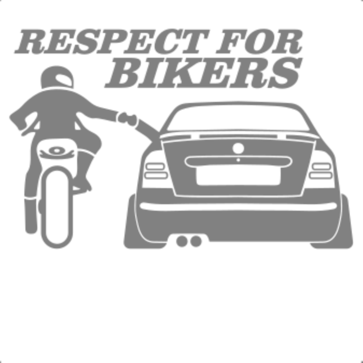 Sticker decorativ perete, auto si geam, Respect for bikers, skoda, Gri, 19 cm