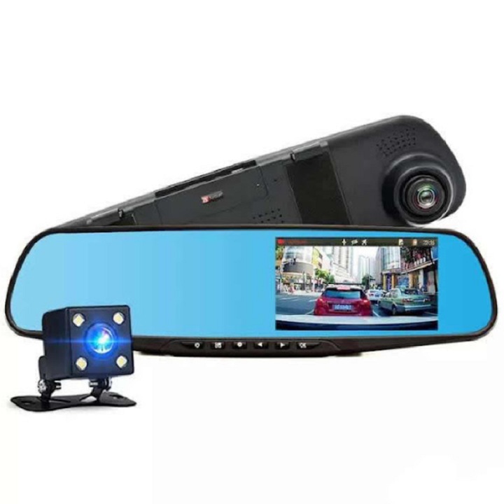 Camera Video Auto Discreta tip Oglinda cu Doua Camere Full HD Fata/Spate