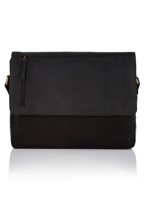 Paolo Peruzzi Férfi táska, vászon/természetes bőr, 39x28,5x8 cm, fekete