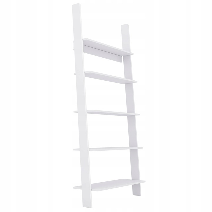 Létrás polc, 189,3x85x29,8 cm, 5 polc, Forgácslap, Fehér