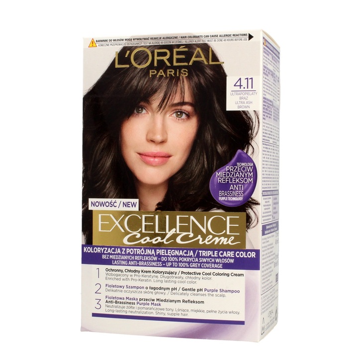 Крем за боядисана коса, L'Oreal Paris, Excellence Cool Creme, 4.11, Ultra Ash Brown