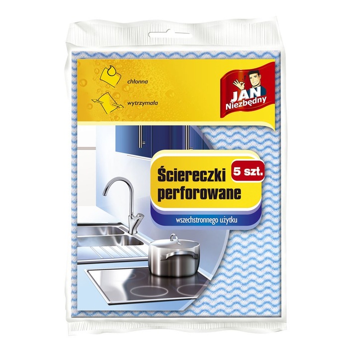 Set 5 lavete Sarantis, Jan Necessary, Viscoza, Alb/Albastru