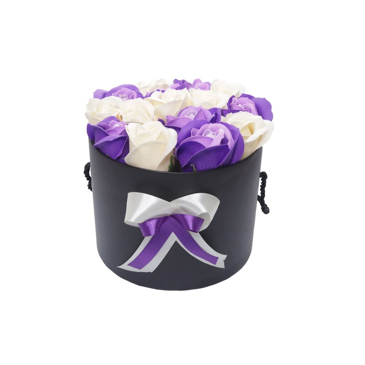 Флорална аранжировка от рози с аромат на любовен сапун Purplewhite 15 рози