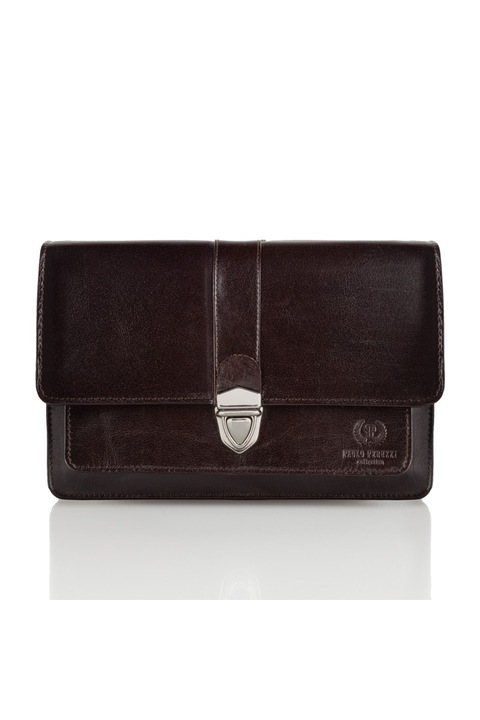 Мъжка чанта Paolo Peruzzi, Естествена кожа, Тъмнокафяв, 24x17x6 см